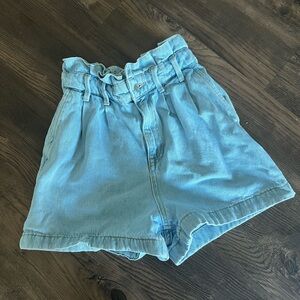 Zara high rise denim jean paper bag shorts